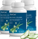 Melatonina naturale di aloeCure + collagene con aloe organico Vera - Integratore naturale per le notti riposanti - Complesso di collagene per la forza comune, elasticità della pelle, crescita dei capelli e delle unghie, 30 capsule