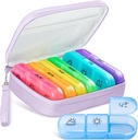 Cute Pill Organizer 3 volte al giorno, Large Daily Pill Case per le donne, Portable Pill Box 7 giorno per borsa con borsa e cerniera per tenere vitamine, farmaci, oli di pesce, supplementi (Purple)