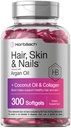 Horbäach Hair Skin and Nails Vitamins | 300 Softgels | con Biotin e Collagen | Infuso con olio di Argan e olio di cocco | Non OGM, Integratore senza glutine