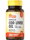 Sundance Norwegian Cod Liver Oil | 100 Softgels | con EPA e DHA | Buona fonte di vitamine A & D | Non OGM e Gluten