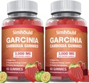 2 Confezione Zucchero Garcinia Cambogia Gummies - 3000mg 95% HCA con L-Carnitina, Boost di energia, Gummie di sapore di fragola più facile da prendere che pillole &amp; capsule 120 conti