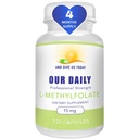 E vivi fino a oggi il nostro DAILY L-metilfolato 15 mg / 15000 mcg Massima resistenza attiva Folate, 5-MTHF, Filler Free, Gluten Free, Non-GMO, Capsule Vegetariani (4 mesi di alimentazione) (120)