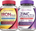 Medico Ricette Ferro e Zinco Bundle - Energia, Supporto Sangue, Salute Immune per Uomini & Donne, Alta Assorbimento, Non OGM