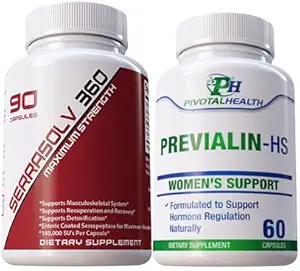 Serrraolv 360: Pacchetto di fibra ad alta resistenza - Fibroidi dissolvi rapidamente (Serrasolv 360 90 Cap & Previalin 60 Cap) Aiuta anche con Bloating, Discomfort e Ormoni Balancing