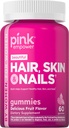 PINK Hair Skin Nails Gummies | 60 Count | Plus Collagen & Biotin | Non-GMO & Gluten Vitamine Gratuite per Donne | Fragola Flavor