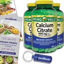 Citrato di calcio della valle della primavera Compresse Integratore alimentare 600 mg 300 Ct 3 pk Scelta Bundle (900 Totale) + Guida alla vitamina & Pill Container (5 voci)!
