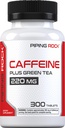 Piping Rock Caffeine Pills 220mg | 300 compresse | Supplemento con Estratto di tè verde | Vegetariano, Non OGM, Gluten Free