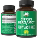 Citrus Bergamot + Riso di lievito rosso. Supplemento 2-in-1. Estratto bergamasco ad alta resistenza 10:1. Senza glutine, Zucchero Zero, Capsule Vegan