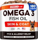 StrellaLab Omega 3 per cani - (180Ct) Trattamenti di olio di pesce - Allergy & Itch Relief Skin & Coat Supplement - pelle di prurito secca, Anti Shedding & Hot Spots Trattamento - Pet Salmon olio Chews - aroma di salmone affumicato