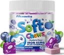 Iron Soft Chews supplemento con vitamina C | Blueberry aromatizzato | Gluten Free | Iron Supplemento per donne uomini e bambini | 60 conte | 2 mesi di alimentazione