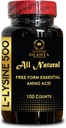 L-LYSINE 500 AMINO ACID - Sviluppo muscolare sano, Benessere bilanciato, supporto salute del tessuto connettivo, assunzione giornaliera di lisina, supplemento di supporto immunitario organico, - 1 bottiglia 100 conti