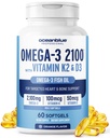 Oceanblue Professional Omega-3 2100 con vitamina K2 e vitamina D3-60 Count - Tripla resistenza Burpless Fish Oil Omega-3 Supplemento con EPA, DHA & DPA - Wild Caught - Arancione Flavor, 30 Serve