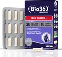Bio360 Integratore Probiotico Adulto Giornaliero per Donne & Uomini, 30 miliardi di CFU, 10 Strains, Fibre Prebiotiche Organiche, Salute Digestiva & Immune, Costipazione Occasionale, Diarrea, Gas & Bloating, 30CT