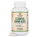 Aminoacidi essenziali - 1 grammo di miscela di polvere da servire di tutti i 9 aminoacidi essenziali (EAA) e tutti gli aminoacidi a catena ramificata (BCAA) (Leucina, Isoleucina, Valina) 225 capsule, senza glutine da doppio legno
