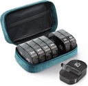 AUVON Canvas Bag Travel Pill Organizer 2 volte al giorno, Large AM/PM Weekly Pill Box 7 giorni Pill Case con Portable Cyan Zipper Cloth Bag per il supporto di integratori, vitamine e oli di pesce