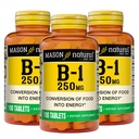 MASON Vitamina NATURAL B1 Thiamine 250 mg, 300, alimentazione giornaliera, supplemento dietetico per sostenere i livelli di energia naturale, 100 compresse (pacchetto di 3)