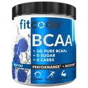 Fitcode Ultra Premium BCAAs con 5G di BCAA puri con Proven 2:1:1:1 Rapporto di aminoacidi per aiutare il recupero post allenamento, crescita muscolare magra, resistenza, 30 Serve (Raz blu)
