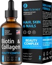 Liquid Collagen & Biotin Integratori per la crescita dei capelli - Biotin 10000mcg Collagen Peptides 20000mcg Gocce - Vitamine per capelli per la perdita di capelli per le donne & uomini, pelle e Nail Strengthener - Made in USA, 2 floz