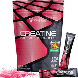 WELLNESS LABSRX Creatina Monoidrato Polvere - 5000mg, Frutta Punch Flavor - 60 Sachets - 300g