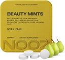 NOOZ Beauty Mints - Zucchero-Free Biotin Mint for Glowing Skin, Salute Capelli & Strong Nails - Juicy Pear Flavor | Travel-Friendly Supplement with Antioxidants, Vitamina C, B6 & B12 | Non-GMO, 25 Mints
