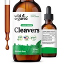 Wild & Organic Cleavers Tincture - Gocce Natural Detox con Cleavers Leaf - Galium Aparine Herb Extract Supplement - Vegan, Sugar & Alcohol-Free - 2 fl oz