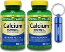 Calcium Bone Salute Integratore alimentare Tablet, 600 mg, 100 Conte (2-Pack) Bundle con Portachiavi BROS2FL Portachiavi impermeabile Portatile Box Pillola (2 articoli)
