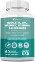 60 Conte Quercetin 50 mg Zinc 1000 mg Vitamina C 5000 IU Vitamina D3 1000 mg Turmeric 1000 mg Elderberry con Q-Defend Immune Blend Reisshi Nettle Arteemisinina, Non OGM, Supporti Gratis Salute