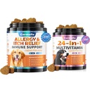 Cuciture allergia del cane + Carmelie 24 in 1 Cane Multivitamina Chewable - 400 Trattamenti - Allergia stagionale Rilievo + Vitamine di cane per Hip & Joint, Skin & Coat, Salute immunitaria (colpo di pollo)