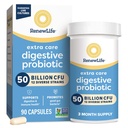 Rinnovare la vita Extra Care Digestive Probiotic Capsule, 50 miliardi di CFU Garantito, Supplemento giornaliero Supporta Immune, Digestivo, Salute Respiratoria(1), L. Rhamnosus GG, Latticini, Soia e Gluten-Free, 90 Conte