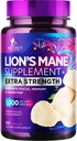 Lions Mane Mushroom Capsules 10.000mg - Lion’s Mane Supplement Capsule per Memoria e Supporto Focus, Cervello, Supporto per la Salute Immune, Vegan, Bottigliato negli Stati Uniti, Lions Mane Mushroom Powder Extract, 60 Count