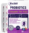 Bio360 Probiotici per bambini - 15 Strains & 5 miliardi di CFU Supporta il cervello, Immune & Digestive Health - Bambini Probiotici con Prebiotici Organici per Gut & Constipation, Misto Berry Flavor, 30 Conte