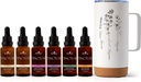 Pacchetto di tintura totale di terapia vegetale comprende 30 mL Ciascuno di Ashwagandha organico, Ginseng asiatico, Miscela di Echinacea, Mirtillo di Echinacea, Balm di limone, Tazza di viaggio e di Turcuma