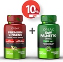 ORZAX Ginseng, 30% Ginsenosides 120 Capsule Vegabili e Saw Palmetto 2000 mg 120 Capsule vegetali, Bundle
