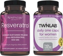 Risparmio di bellezza Resveratrolo 500 mg - Sustain-Release Trans-Resveratrolo - Vegan Antiossidante Supplemento per cervello e salute del cuore 60 capsule & Twinlab TWL Women's Daily One 60 ct