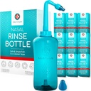 Medi Grade Sinus Rinse Bottiglia, 500ml con 30 Sinus Rinse Packets - Sistema di Irrigazione Nasale completo - Pulitore di Nose Neti Pot - Kit Nasal Wash per la casa o il viaggio - 2 Consigli di Risciacquo Nasale e Borsa di stoccaggio