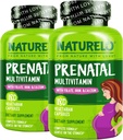 NATURELO Prenatal Multivitamin con Gentle Chelated Iron, Methyl Folate, Plant Calcium & Choline - Vegan, Vegetariano - Non OGM - Gluten Free - 180 Capsule - 4 Mesi di Alimentazione (Pack of 2)