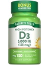 Vitamina D3 5000 IU Softgels | 130 Conte | Alta potenza | Non OGM & Gluten Integratore gratuito