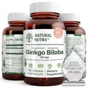 Nutra Naturale Ginkgo Biloba, Migliora la Circolazione alla Memoria del cervello e migliora, aumenta il flusso di ossigeno, e migliorare la funzione del cervello, Support Nerve Health, Vegan e Gluten Free, (60) Capsule