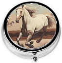 Pill Box, Piccolo caso di pillole per il borsellino e tasca, Cute Medicine Organizer Pillbox di viaggio, Portatile contenitore di pillole per tenere vitamine, farmaci, olio di pesce e integratori,Prancing White Horse