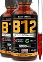 Vitamina B12 Sublingual Liquid Drops 5000 mcg – Vegan Methyl B-12 Supplemento per l'energia & Focus – B 12 Vitamina per le donne e gli uomini – Fast Absorption Methylcobalamin – 120 Servings – 4 fl oz