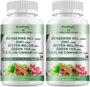 Integratore di berbina GREENPEOPLE con cannella di Ceylon - 120 conta Berberina 1500mg capsule di berbina HCL con estratti di melone/artichoke e erbe naturali per il supporto immunitario 2 confezione