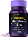 Carlyle Melatonin 12 mg Fast Dissolve 180 compresse | Drug Free | Natural Berry Flavor | Vegetariano, Non OGM, Gluten Free