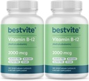 BESTVITE Vitamina B12 (metilcobalamina) 2000mcg (480 capsule vegetariane)(2 x 240) (metil B12) - No Stearates - Vegan - Non OGM - Gluten Free