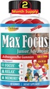 Max Focus Junior – Bambini Focus & Calm Gummies | Supporto per la calma e l'attenzione per bambini e adolescenti con Ashwagandha | Vitamine cerebrali | Vegan, Non OGM, 60 Gummies