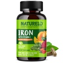 NATURELO Vegan Iron Supplement con Vitamina C e Organic Whole Foods - Pillole di Ferro Gentle per Donne & Uomini con Deficienza di Ferro Compreso Gravidanza, Anemia e Diete Vegane - 90 Mini Capsule