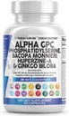 Supplemento cervello Alpha GPC 300mg Phosphatidylserine Bacopa Monnieri Ginkgo Biloba Lions Mane Huperzine A L-teanina NAC Nootropic Memory Focus Supporto cognitivo Vitamine B C D E 60 Capsule USA