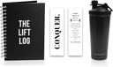 Bottiglia di Shaker di proteine dell'acciaio inossidabile, Bottiglia di acqua isolata con Black Carbon Fiber Wrap & Workout Journal con Segnalibro – 6 mesi Undated Daily Fitness Journal