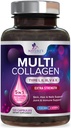 Supplemento Multi Collagen 2400 mg - Tipi I, II, III, V & X Pillole Multi Collagen Peptides per donne & uomini, Integratori di collagene idrolizzati, Capelli, Pelle, Unghie e Supporto Congiunto - 120 Capsule