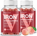 Integratore Vegan Iron Gummies - Integratore Multivitaminico con Vitamina C, A, B & Zinc - Sangue & Energy Support per la carenza di ferro, Anemia, No After Taste - Sapore di pesca (2 pacchetti)