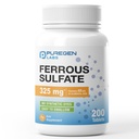 Puregen Labs Ferrous Sulfate 325 mg (65 mg di ferro elementare) Supplemento di ferro ad alta potenza | Nessun additivi di colore artificiale - 200 compresse Made in USA